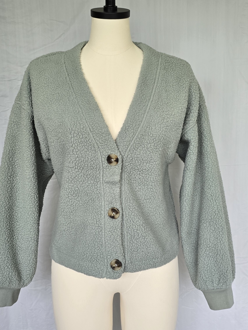 Madewell (Re)sourced Fleece Crop Cardigan Sunfaded Mint Green Size Large L